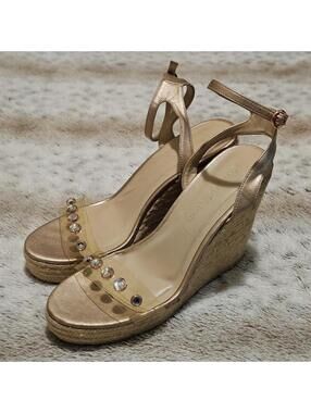 Wild Diva Metallic Gold and Clear Wedge Sandals 8.5